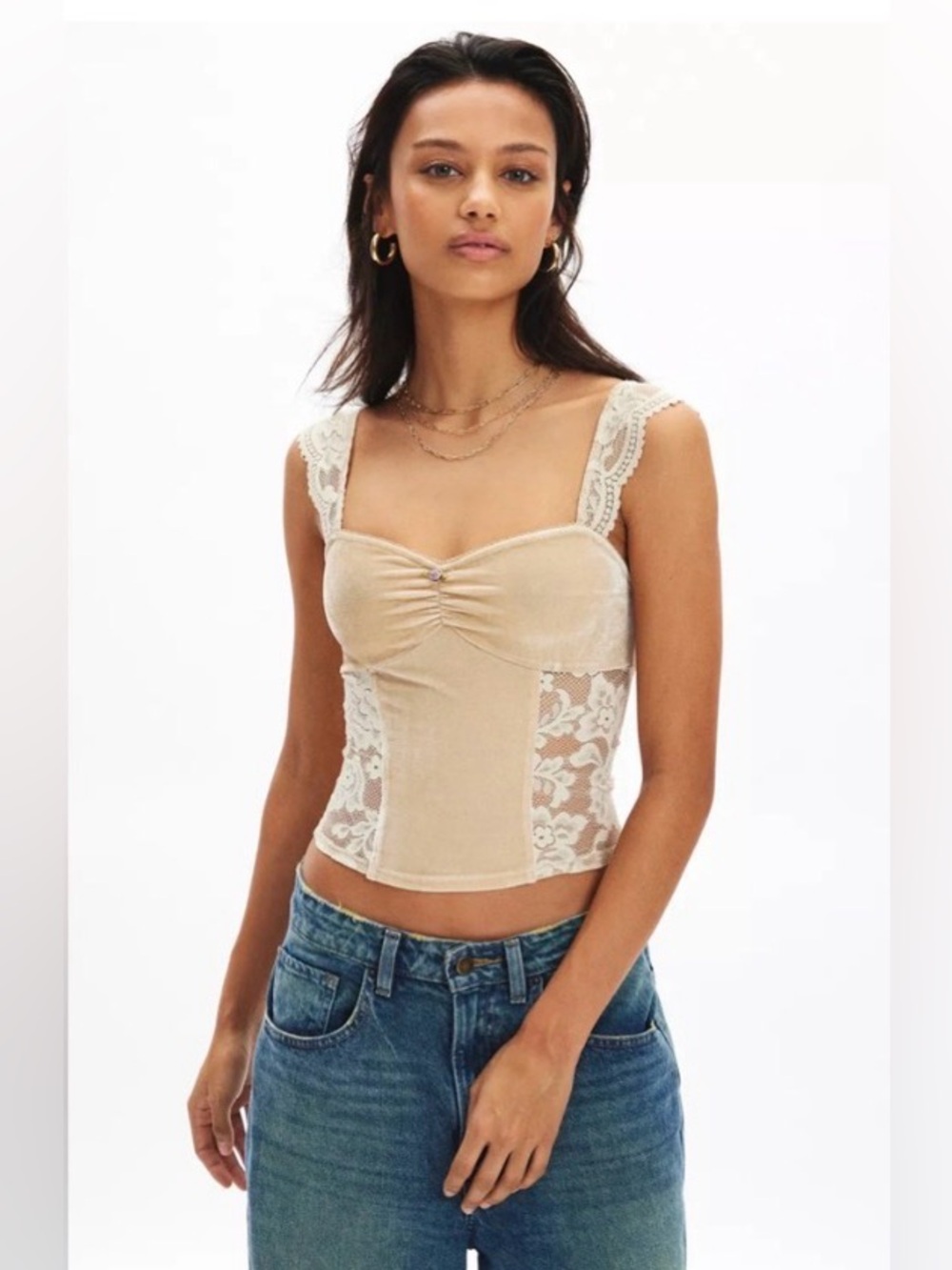 Urban Outfitters Kimchi Blue Lana Velvet And Lace Tank Top
